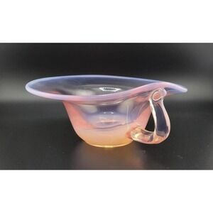 Vintage MCM Fostoria Seascape Pink Opalescent M Glass Bowl Handle Hand Blown